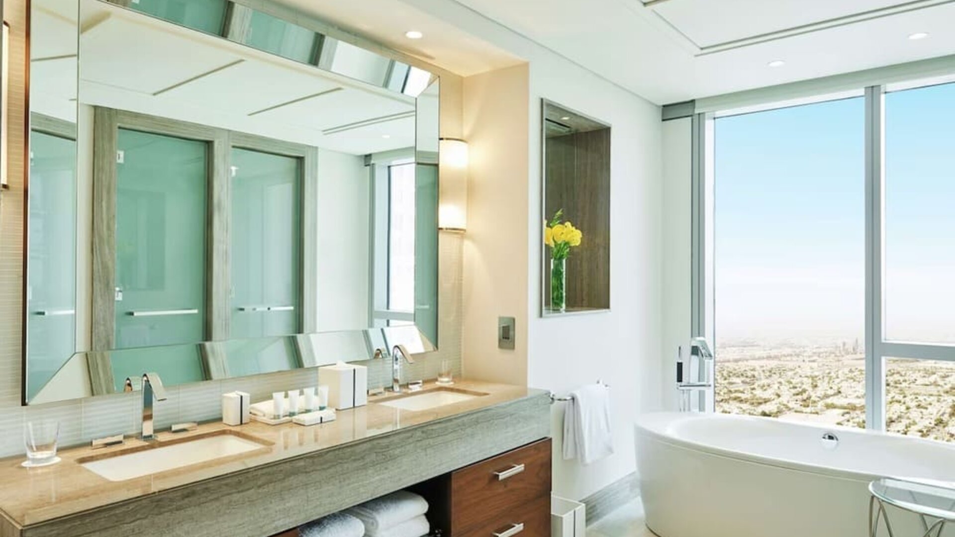 Spacious guest bathroom at Hilton Dubai Al Habtoor City.