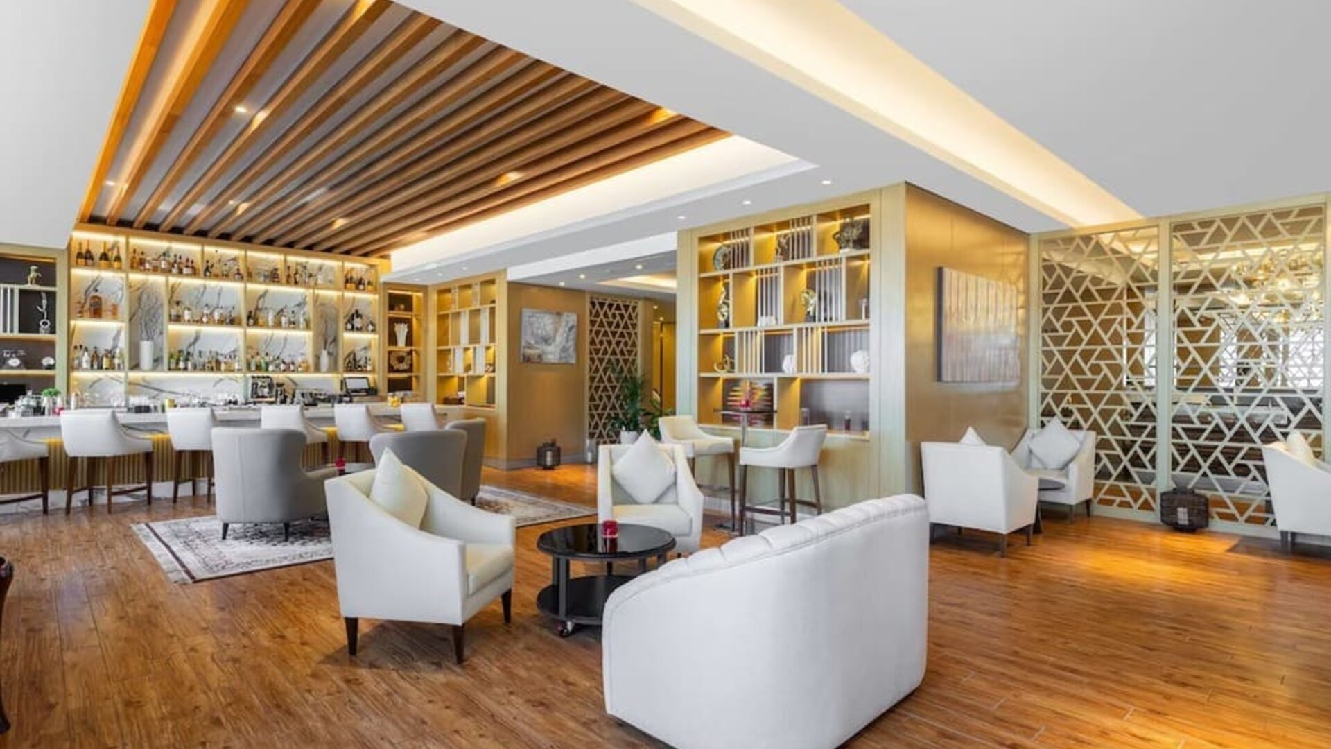 Lobby and coworking area at V Hotel Dubai.