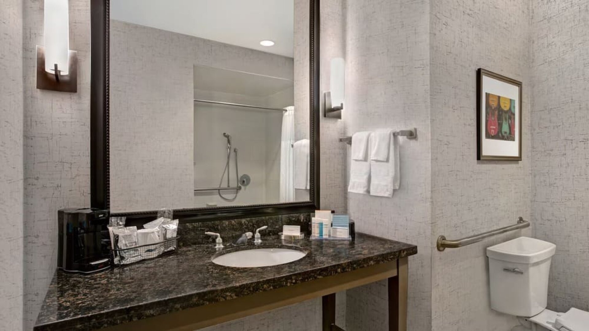 Guest bathroom with shower at Hampton Inn & Suites Austin @ The UniversityCapitol.