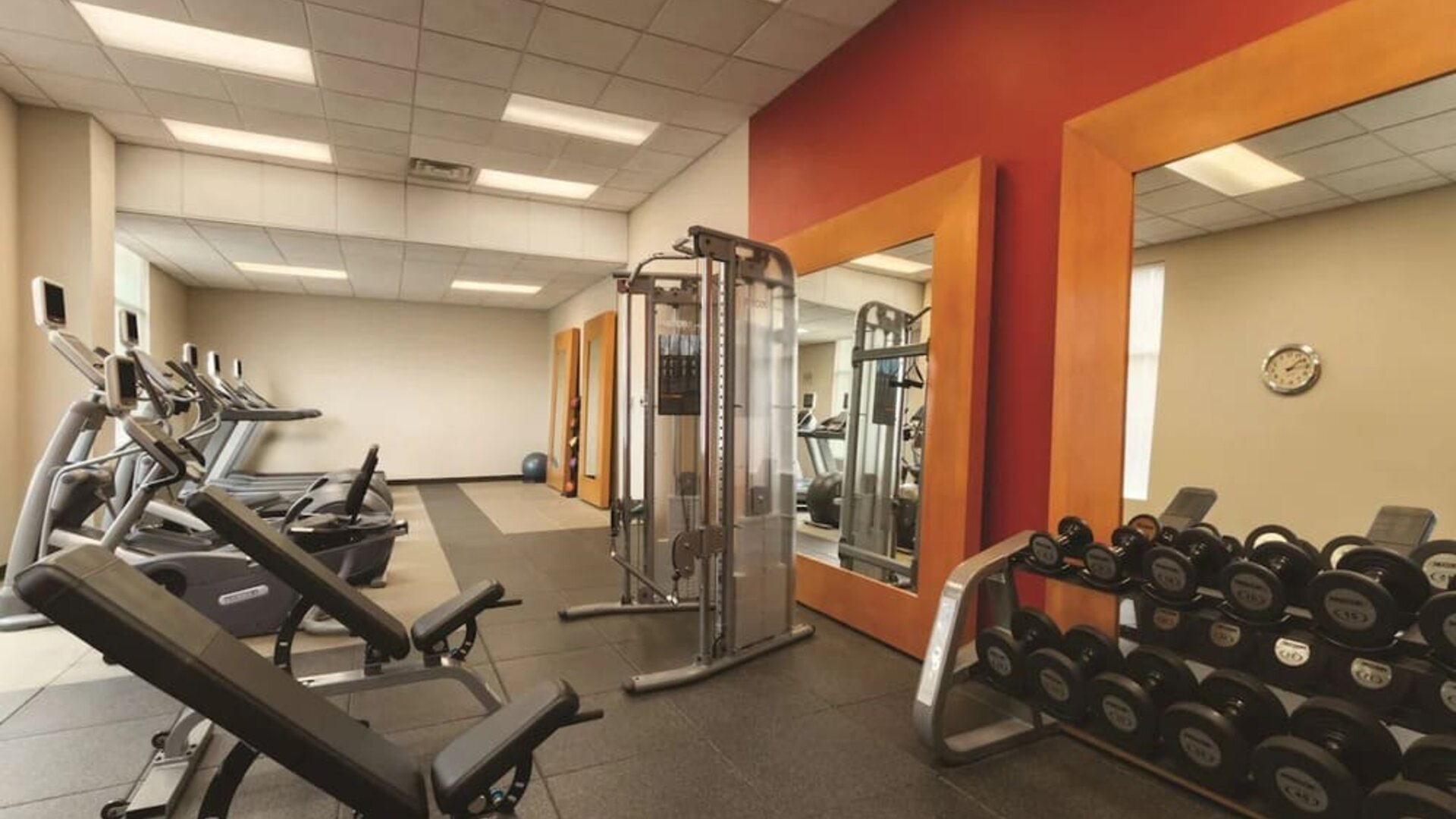 Fitness center at Embassy Suites By Hilton Portland Airport.