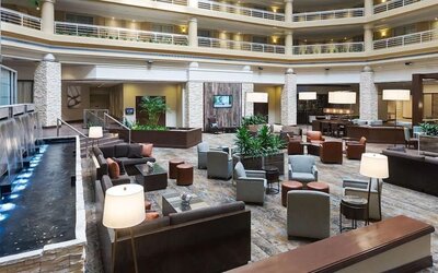 Lobby and lounge at Embassy Suites By Hilton Denver Tech Center.