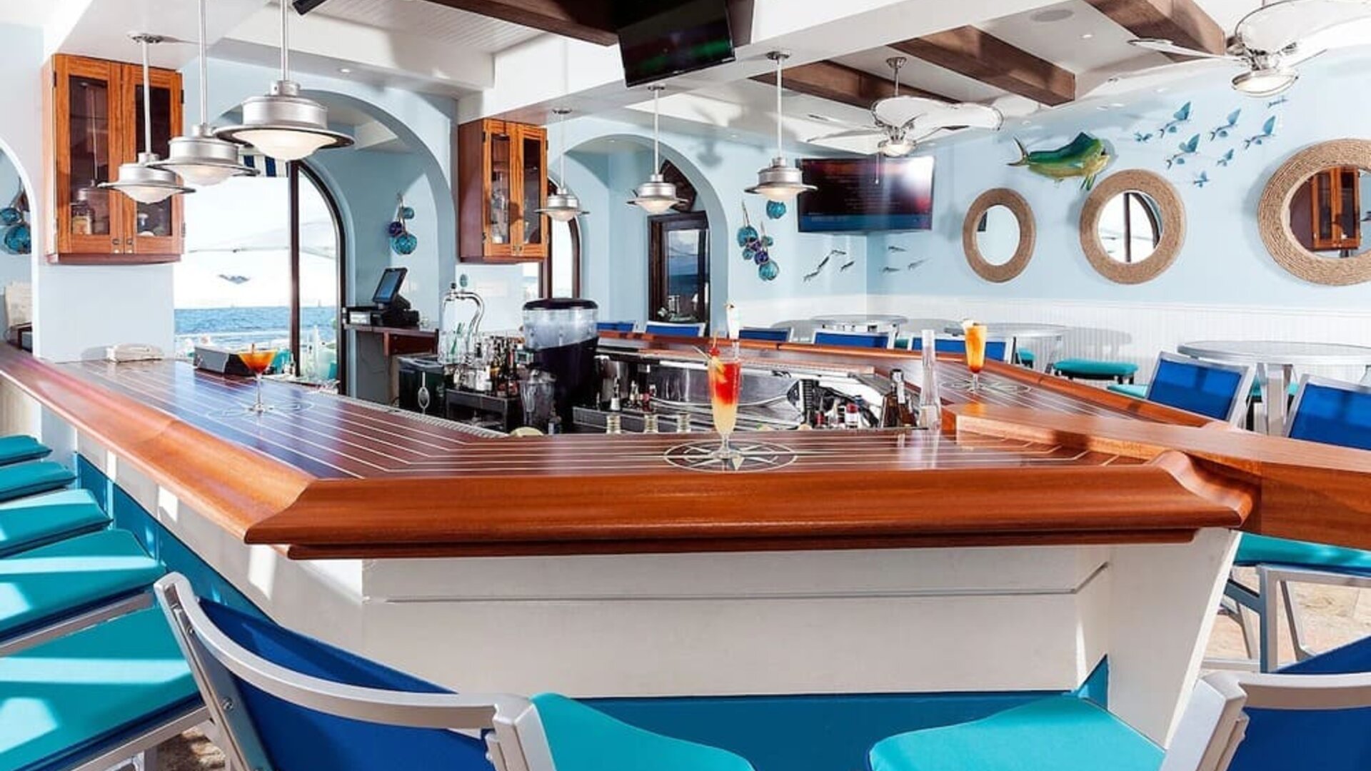 Bar and coworking space at Oyster Bay Beach Resort.