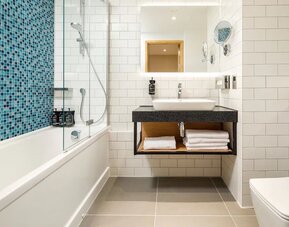 Private bathroom with shower at Holiday Inn Manchester Airport.  