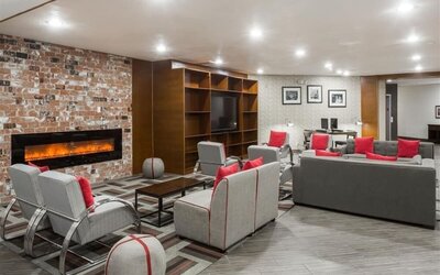 Coworking lounge with fire place at La Hacienda San Jose Silicon Valley.