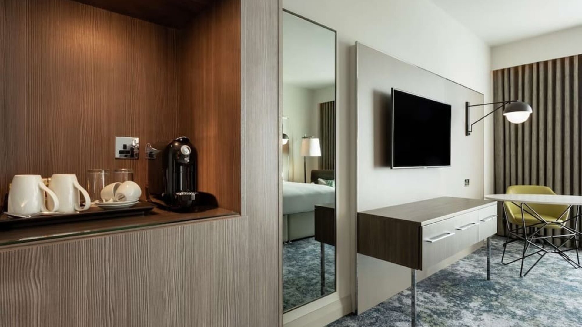 Spacious king room with coffee station at Hilton Aberdeen TECA.