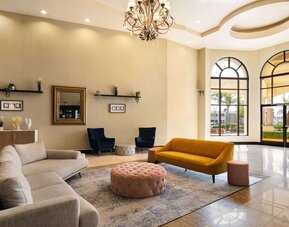 Lobby and coworking space at Hotel Marguerite.