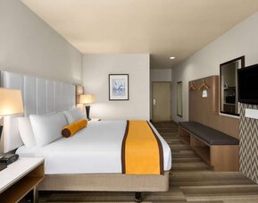 King bed with TV at Hotel Marguerite.