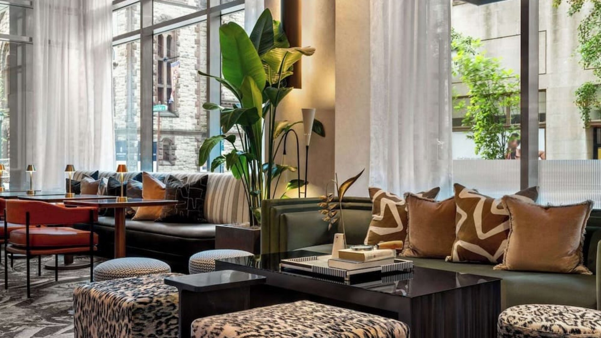 Hotel lounge and coworking space at Sofitel Philadelphia At Rittenhouse Square.