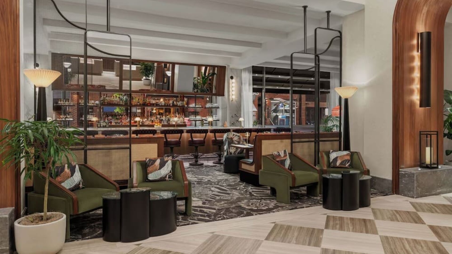 Lobby and lounge with bar area at Sofitel Philadelphia At Rittenhouse Square.