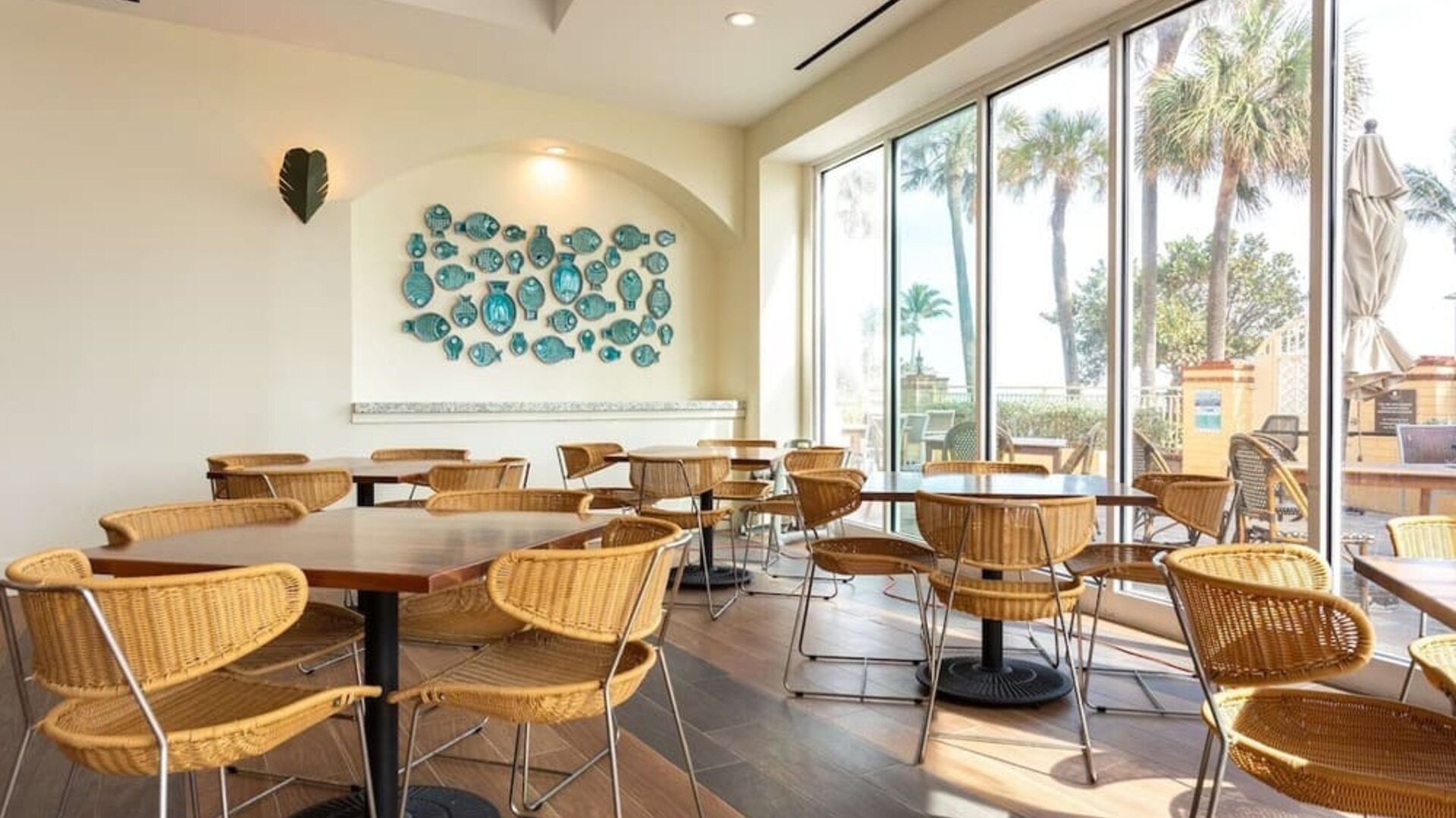 Dining and coworking space at Embassy Suites By Hilton Deerfield Beach Resort & Spa.