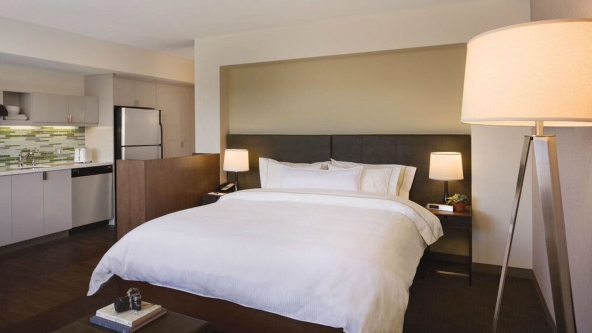 Day room with kitchen at Element Miami Doral.