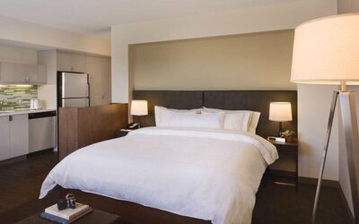 Day room with kitchen at Element Miami Doral.