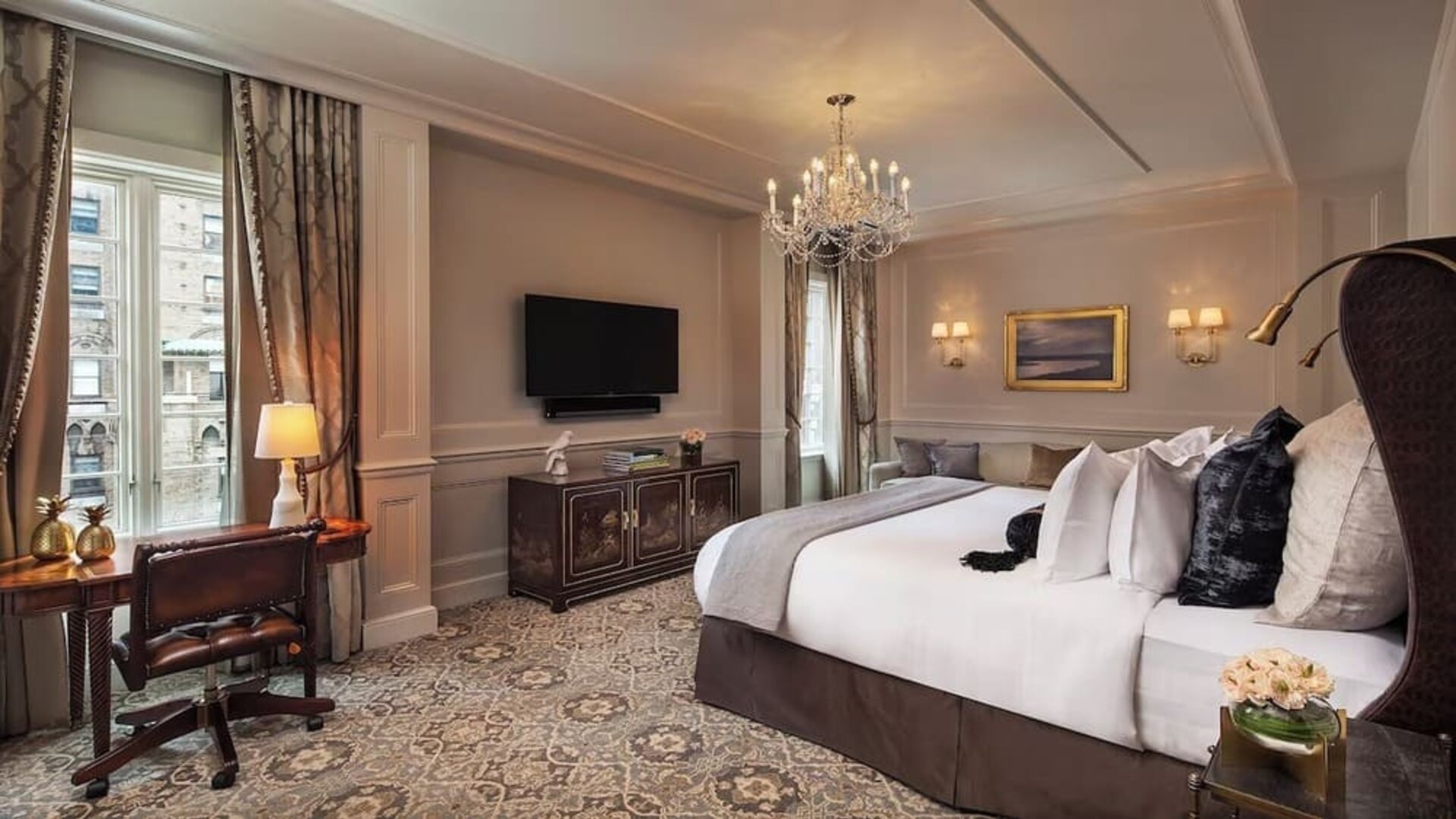 Romantic king room with TV at InterContinental New York Barclay.