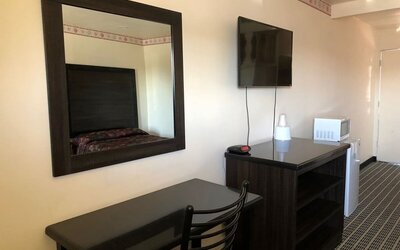 Work desk at Economy Inn, Fresno.