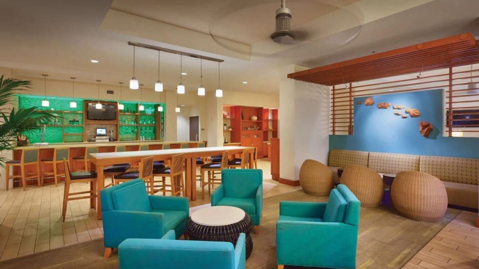 Lounge and lobby at Hyatt Place Waikiki Beach.