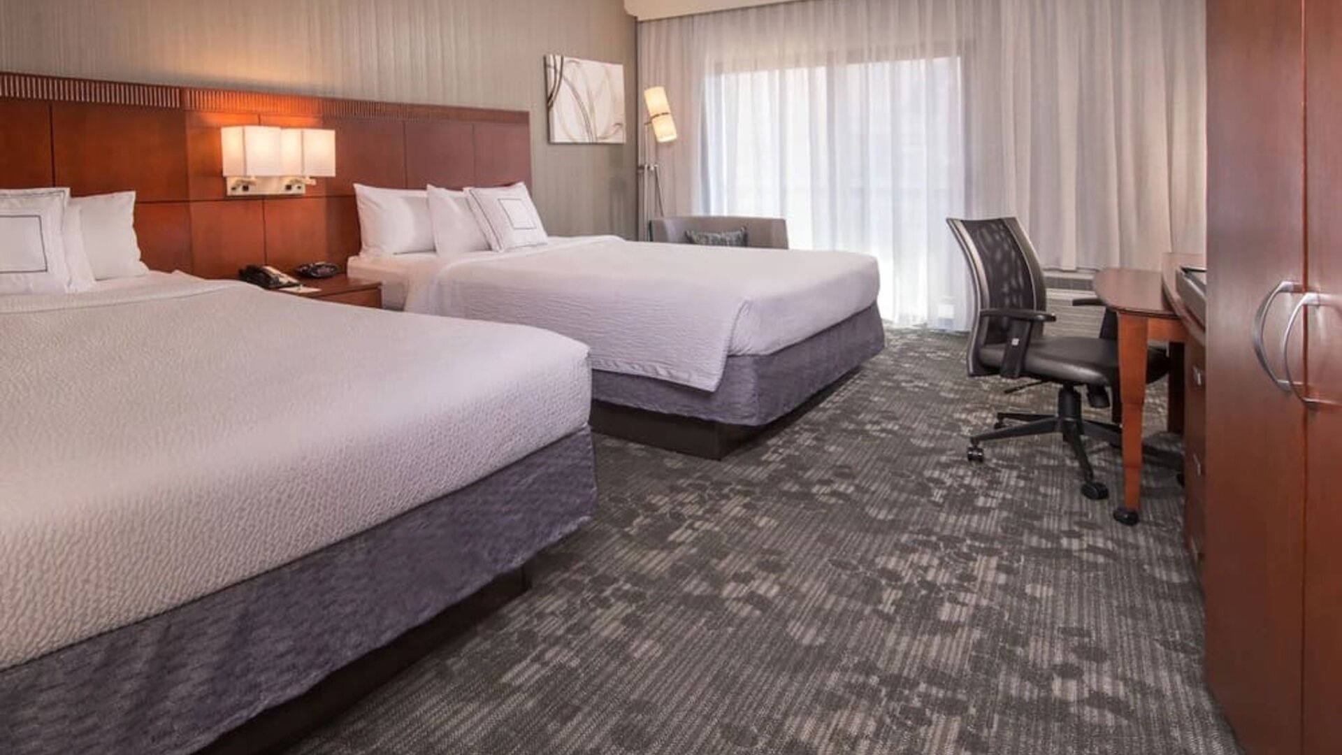 Comfortable day use room with two queen beds at Courtyard Dulles Airport Chantilly.