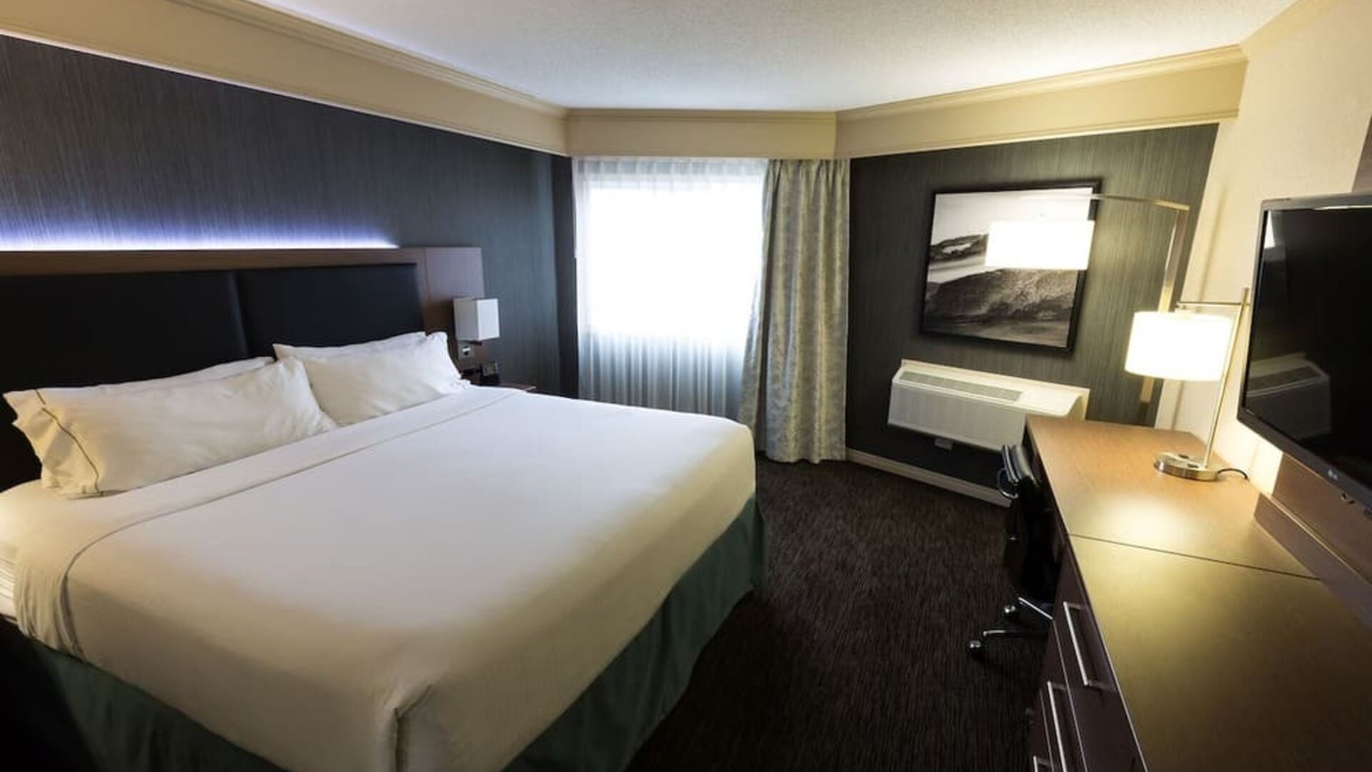 Romantic king room with TV at Holiday Inn Express Edmonton Downtown.