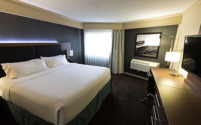 Romantic king room with TV at Holiday Inn Express Edmonton Downtown.