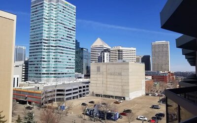 City view at Holiday Inn Express Edmonton Downtown.