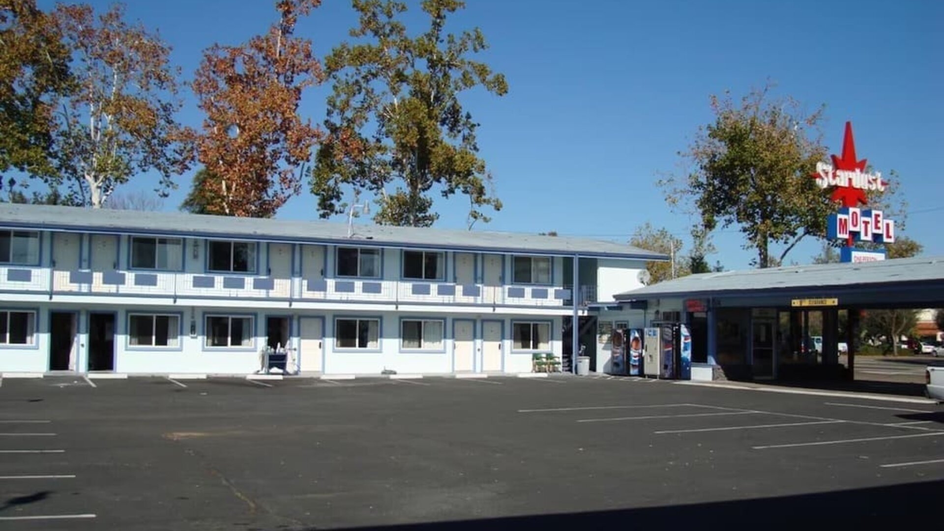 Hotel parking at Stardust Motel Redding.