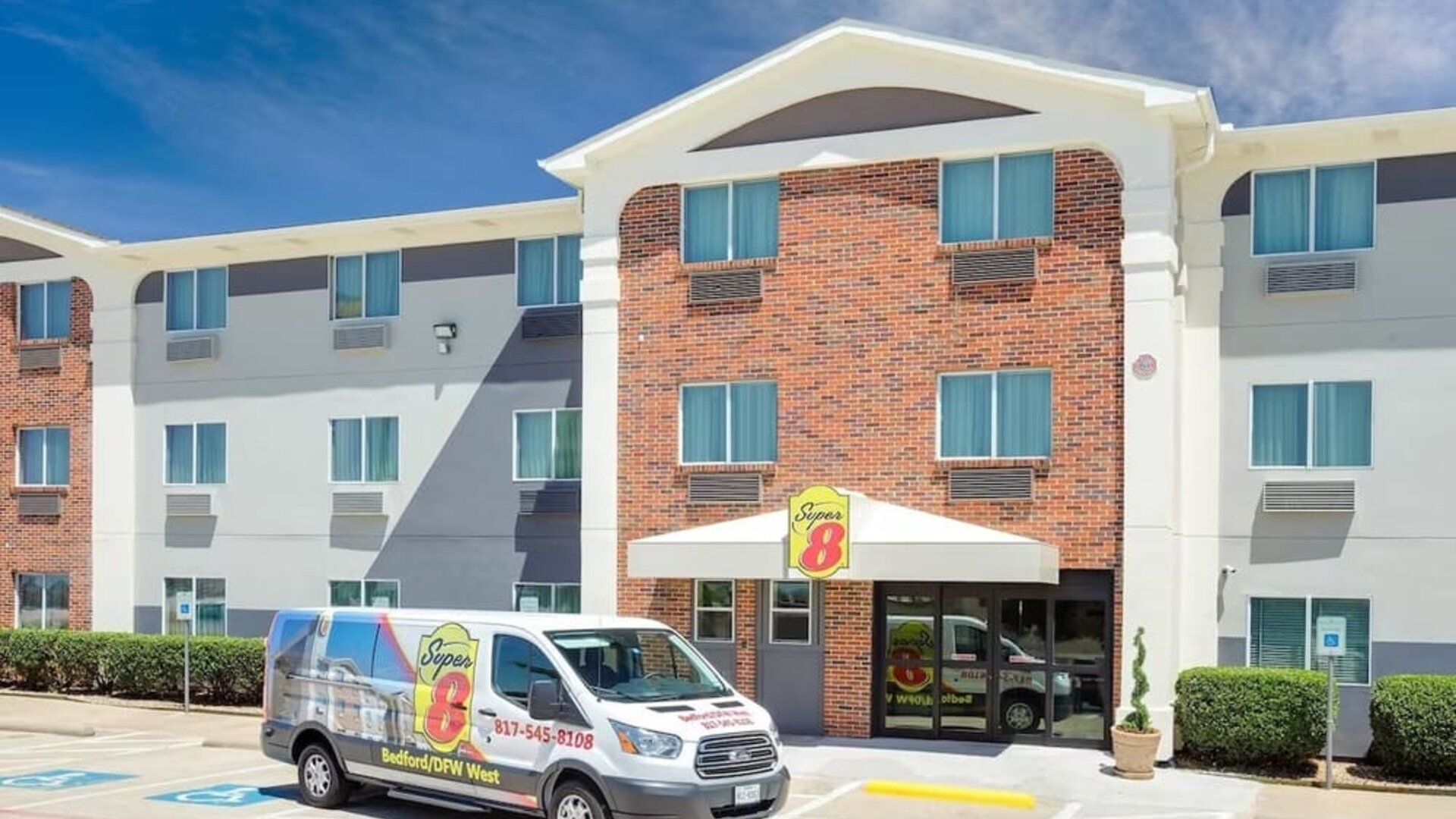 Hotel exterior at Super 8 Bedford DFW Airport West.  