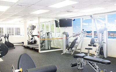 Fitness center at Ramada Plaza Marco Polo Beach Resort.