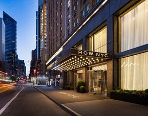 Exterior view of Row NYC showcasing its prime Midtown Manhattan location near iconic attractions, entertainment, and dining destinations.