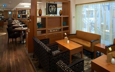 Executive lounge at Hilton London Paddington.
