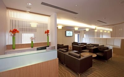 Executive lounge at Hilton London Heathrow Airport Terminal 5. 