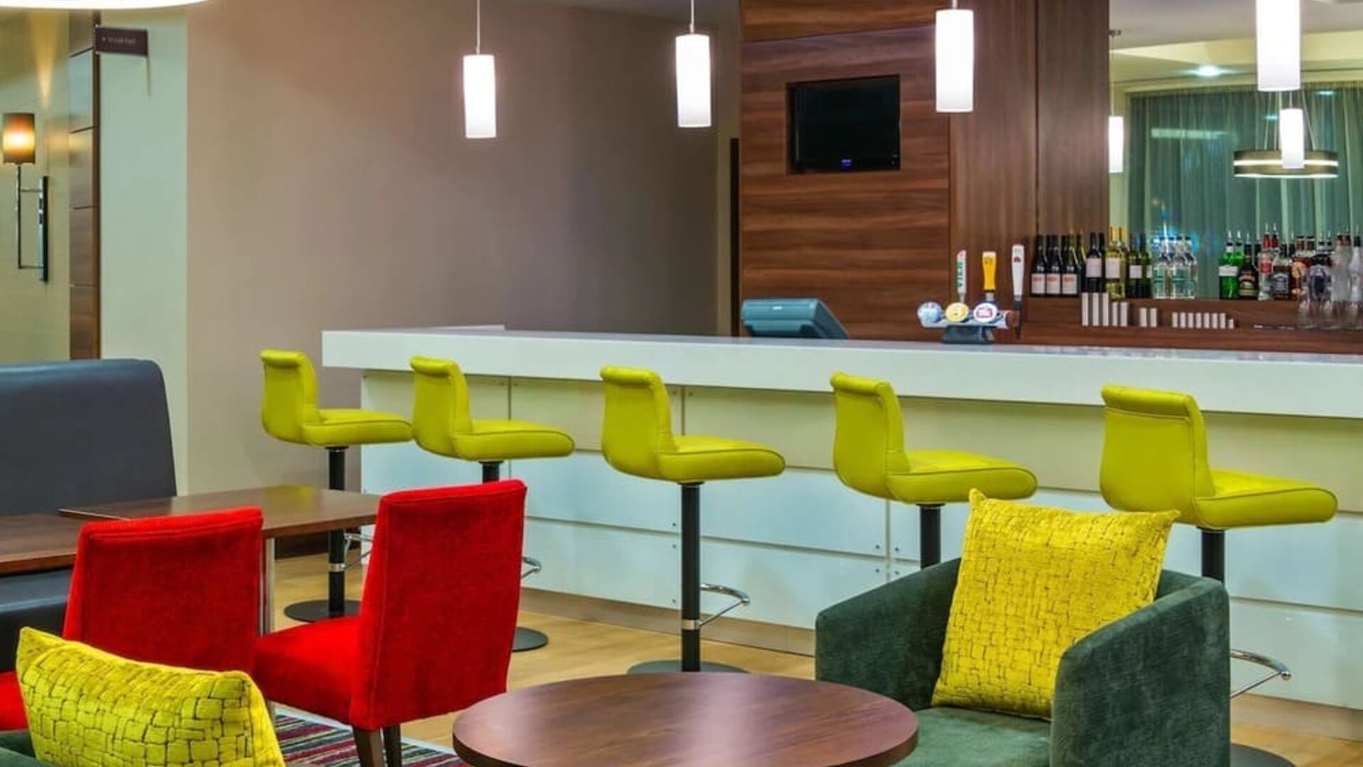 Hotel bar at Hampton By Hilton London Luton Airport.