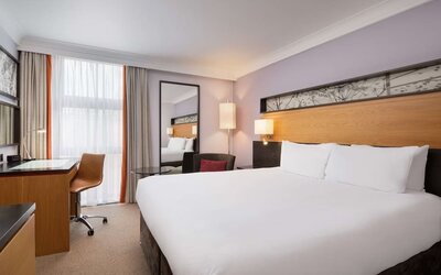 Day use room with work desk at Hilton London Kensington.
