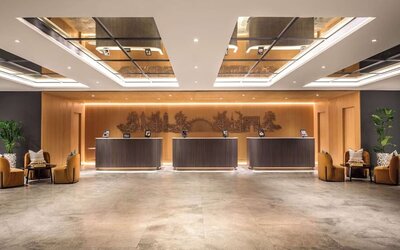 Reception area at Hilton London Metropole. 