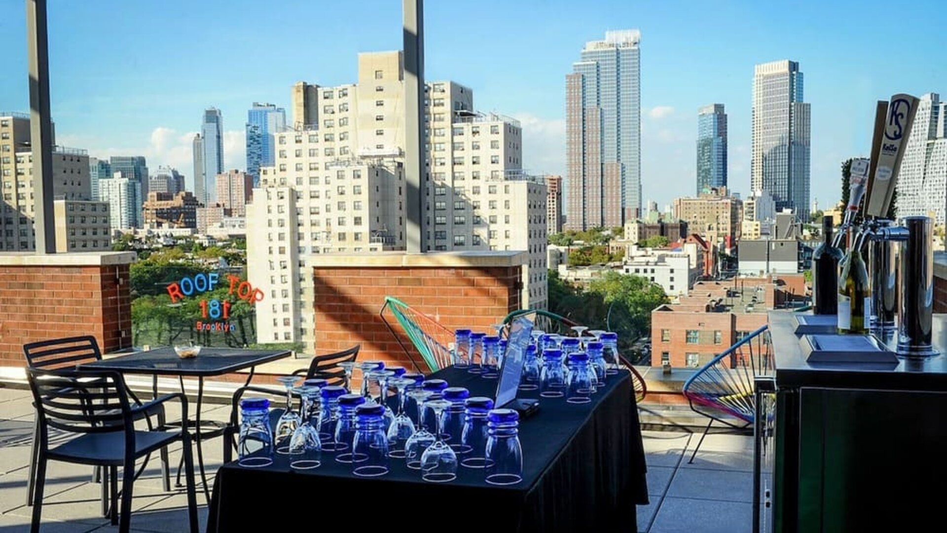 Rooftop terrace with city view at Fairfield Inn & Suites New York Brooklyn.