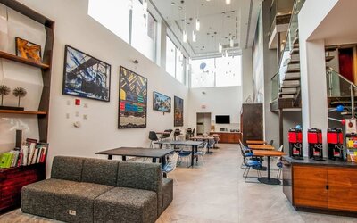 Coworking space and lounge area at Fairfield Inn & Suites New York Brooklyn.