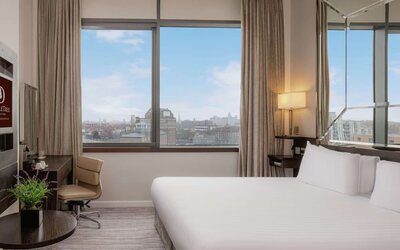 Comfortable king room with work desk at DoubleTree by Hilton London Greenwich.