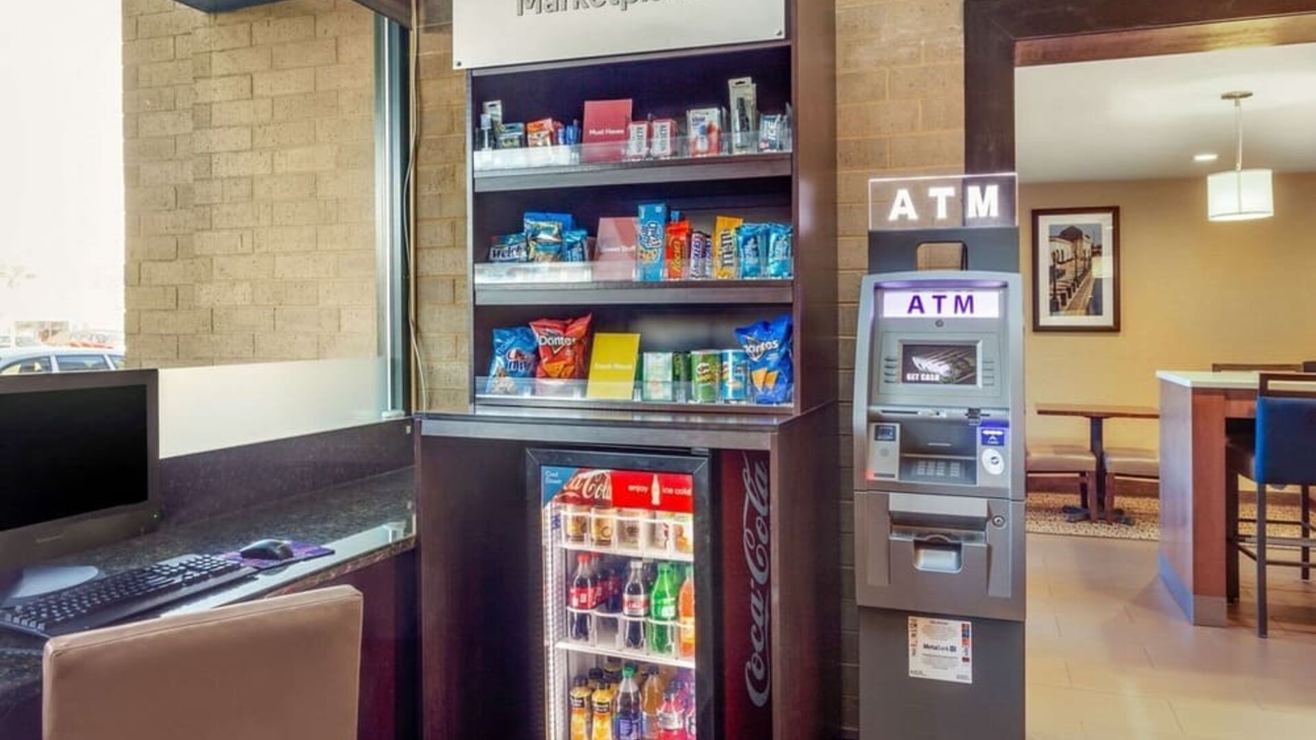 Vending machine and ATM at Comfort Suites Oakbrook Terrace.
