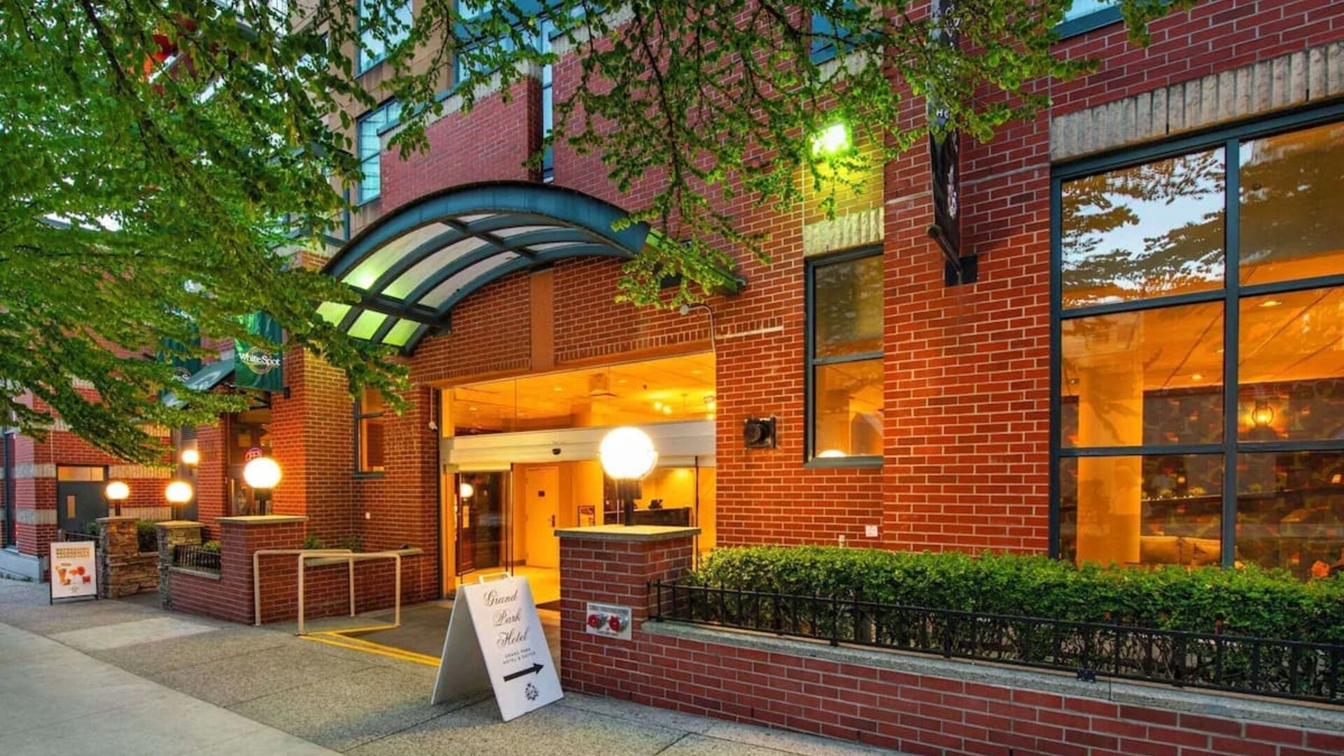 Hotel entrance at Grand Park Hotel & Suites Downtown Vancouver.