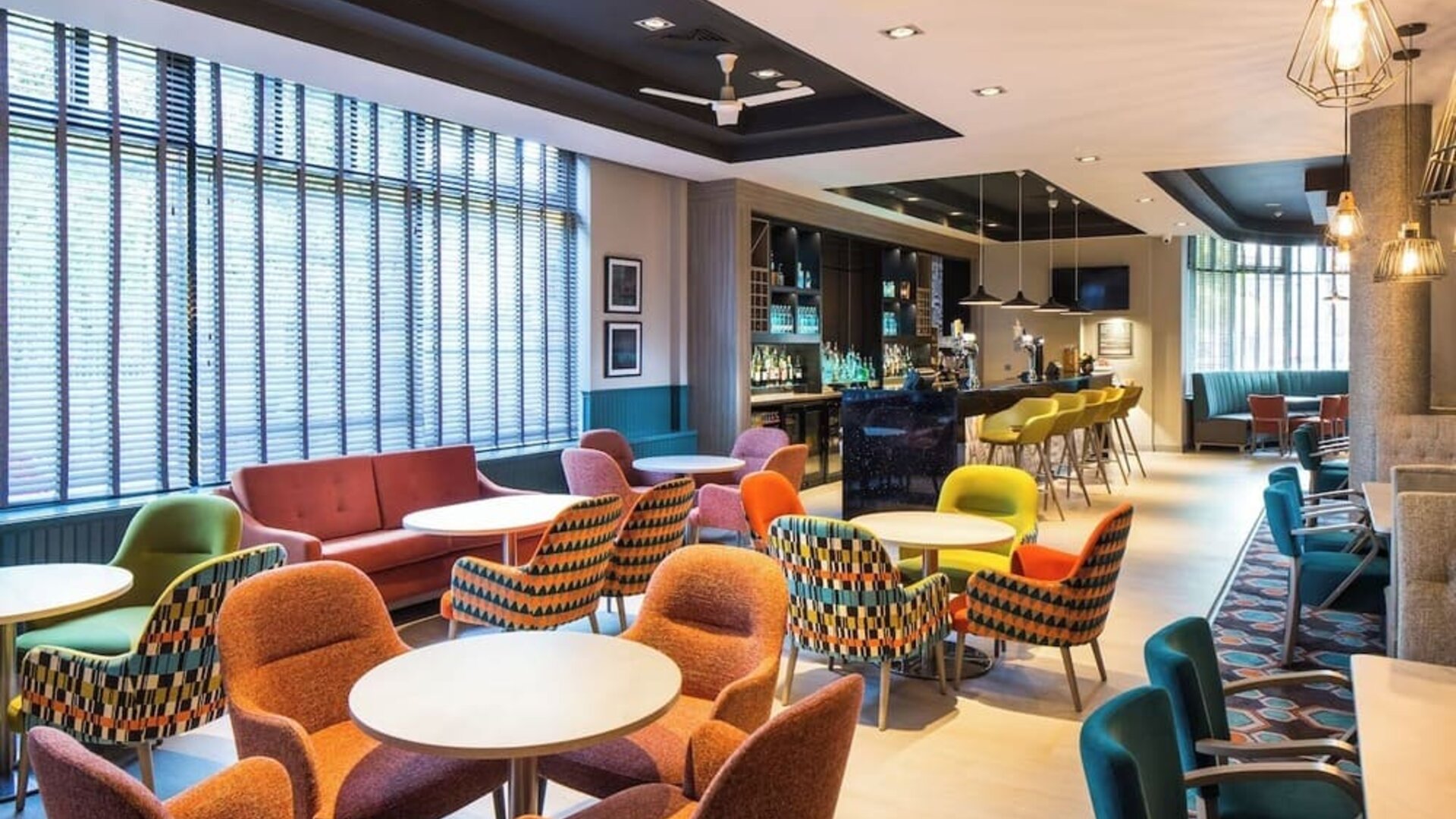 Modern hotel bar at Leonardo Hotel Belfast.
