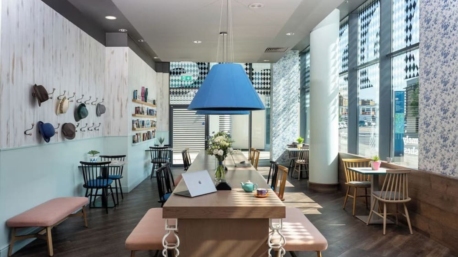 Lobby and coworking lounge at Leonardo Hotel Brighton.