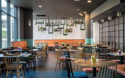 Dining area perfect for coworking at Leonardo Hotel Brighton.