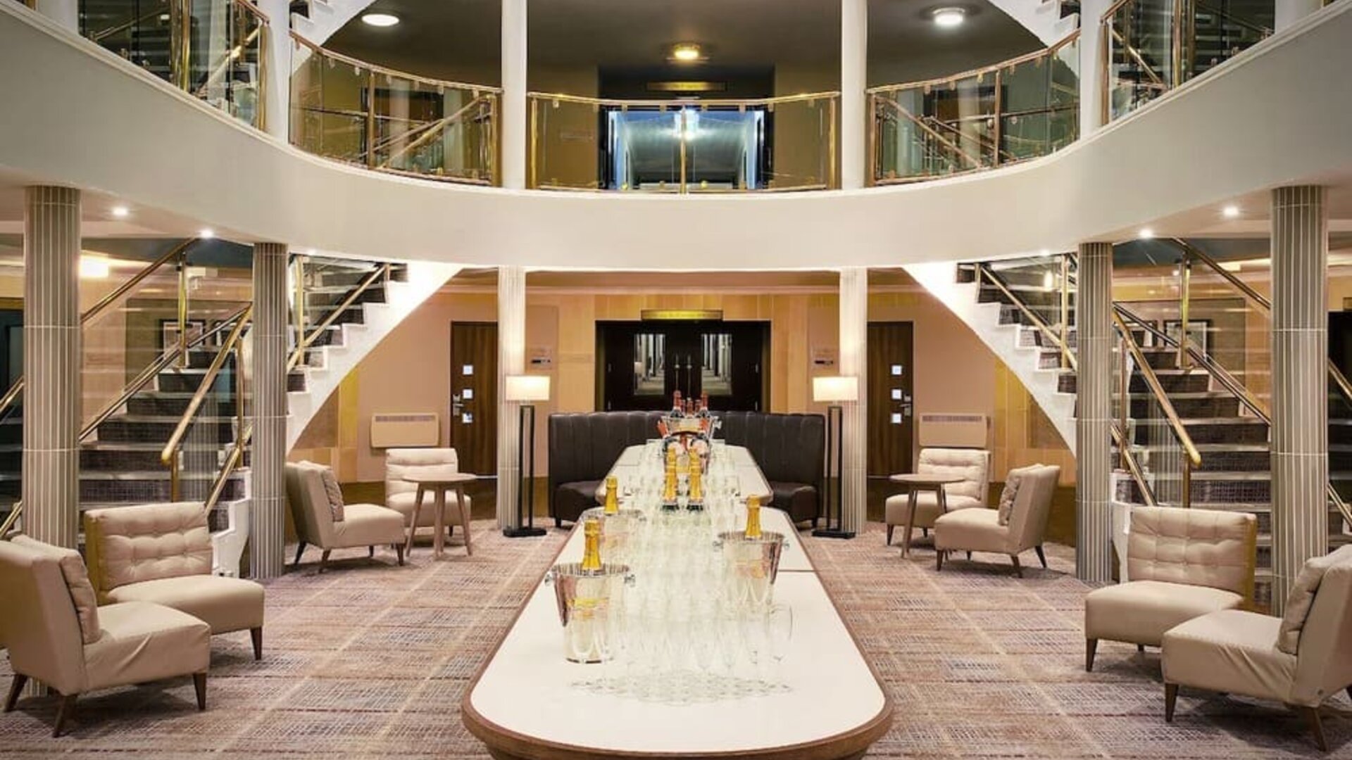 Seats available outside conference rooms at Leonardo Hotel And Conference Venue Hinckley Island. 