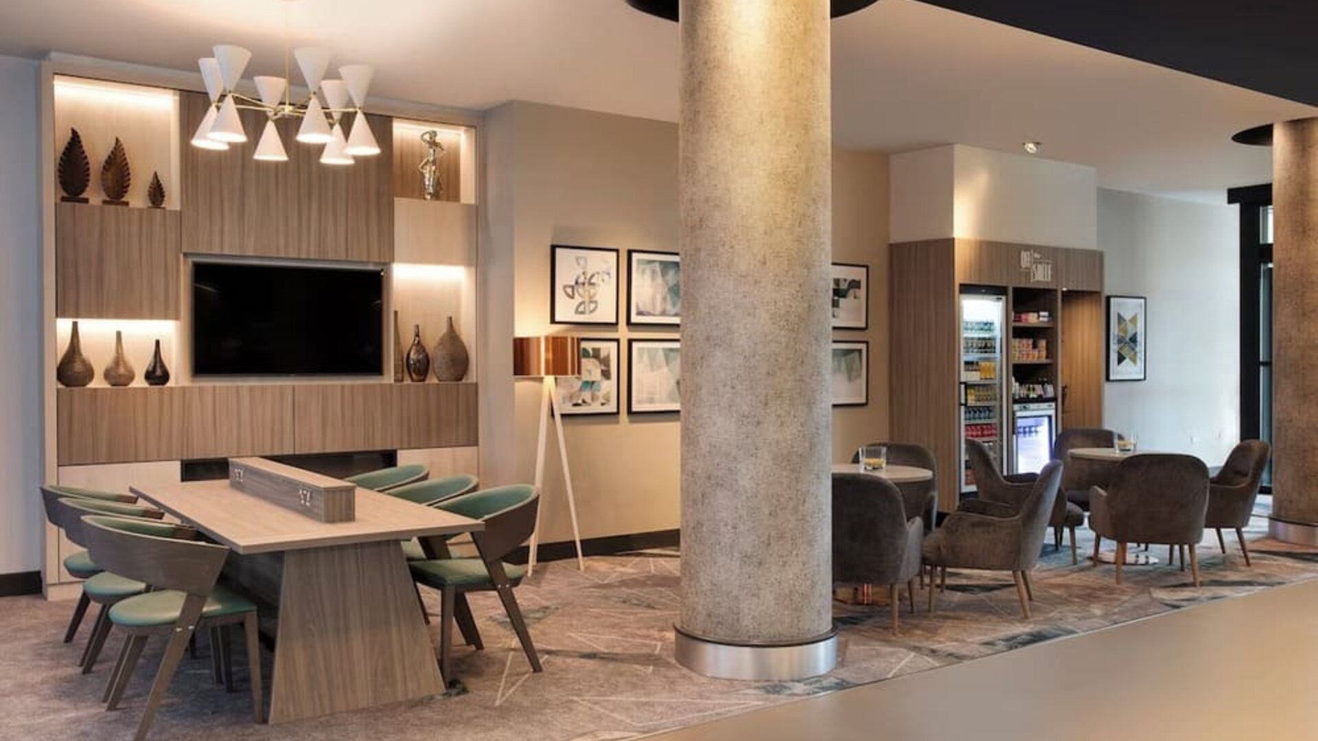 Hotel lobby and work space at Leonardo Hotel London Watford.