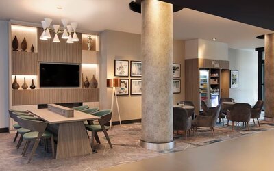 Hotel lobby and work space at Leonardo Hotel London Watford.