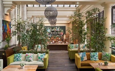 Terrace/patio perfect for coworking at The Dilly.  