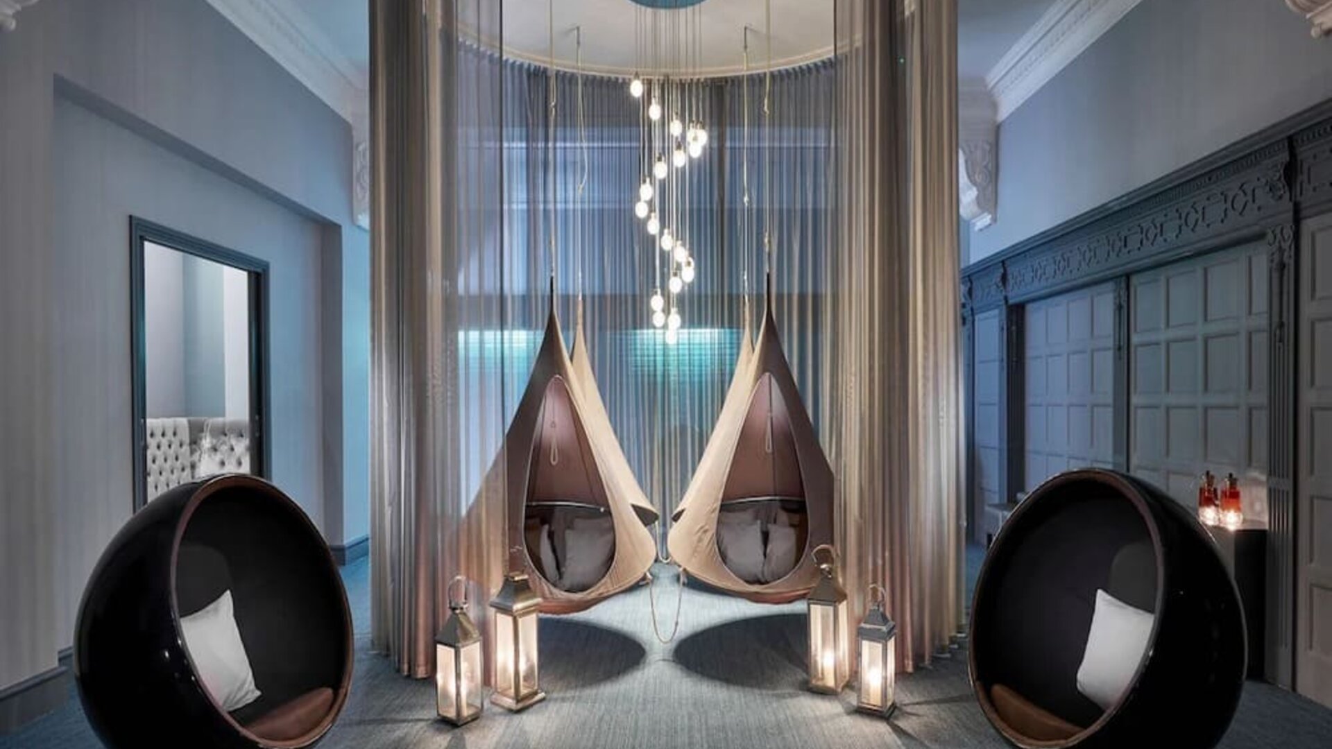 Hanging pod cocoons and sound-cancelling egg chairs at The Midland - A Leonardo Royal Hotel.