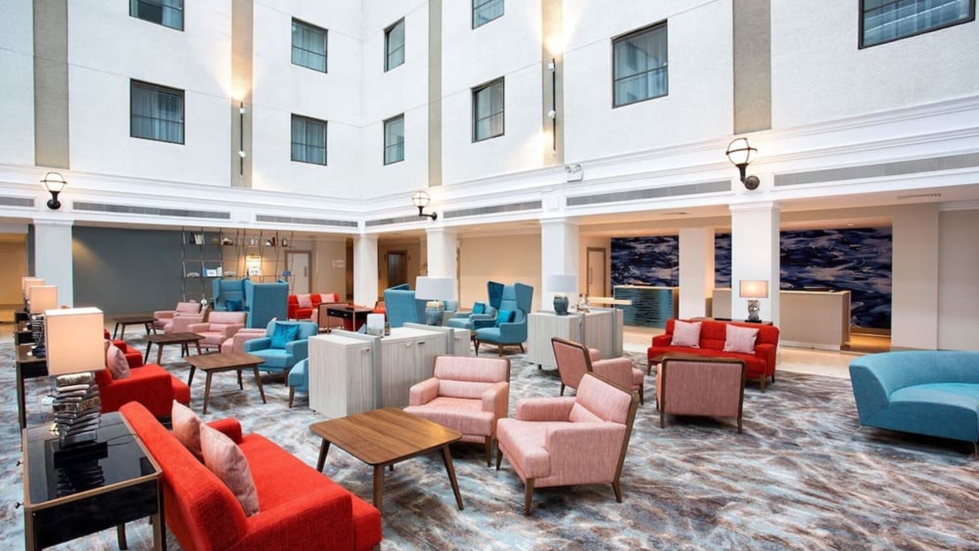 Hotel lounge at Leonardo Royal Hotel Brighton Waterfront.