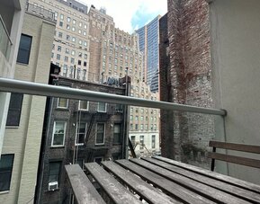 Terrace with city view at Tribeca Hotel FiDi.