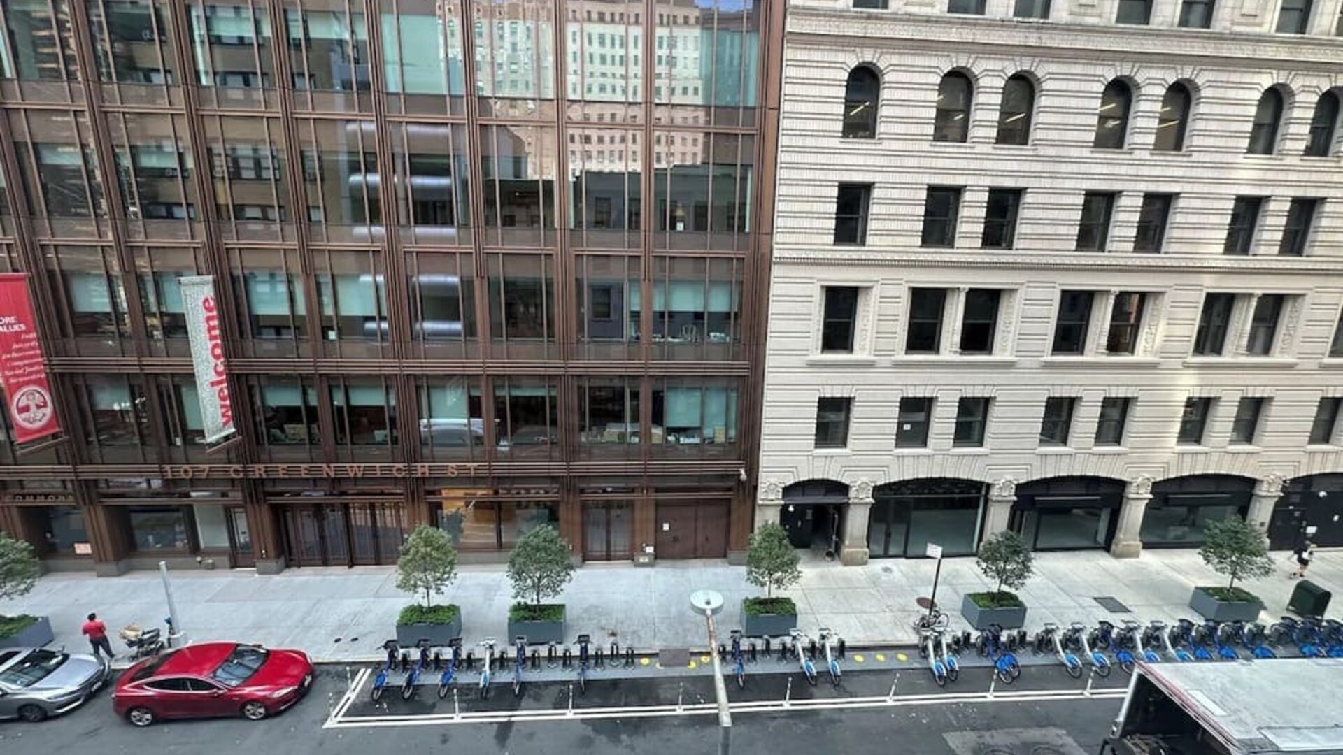 City view from day use room at Tribeca Hotel FiDi.
