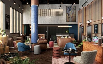 Lobby and coworking lounge at The Gantry London, Curio Collection By Hilton.