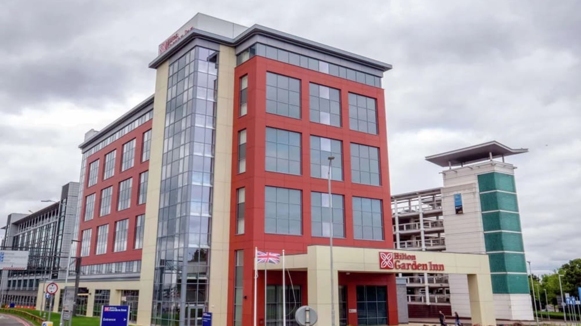 Hotel exterior at Hilton Garden Inn Birmingham Airport.
